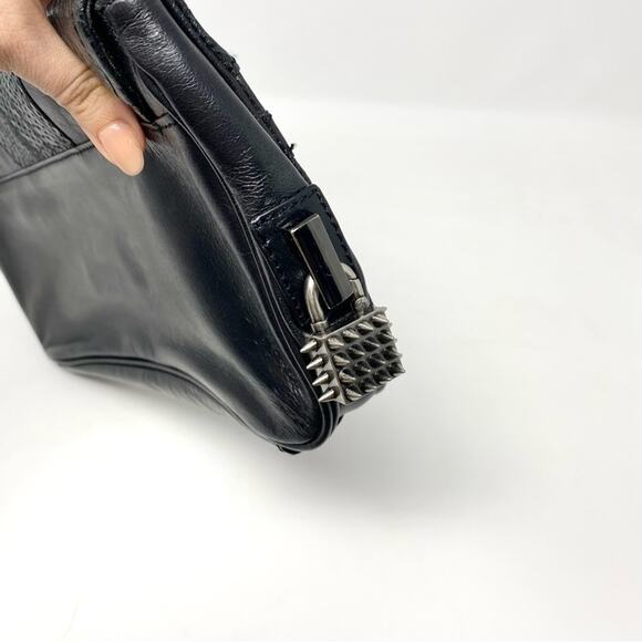 Sam Edelman Black Snakeskin Patchwork 100% Leather Edgy Trendy Envelope Clutch - Picture 4 of 8